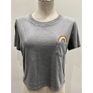 Gray Women's Top with Rainbow Detail